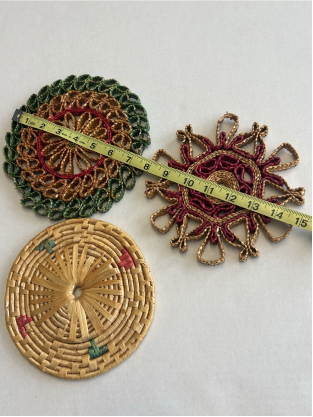 Lot of 3 VTG Wicker Straw Hot Pad Trivet Woven Rattan Raffia Wall Decor - Picture 9 of 10